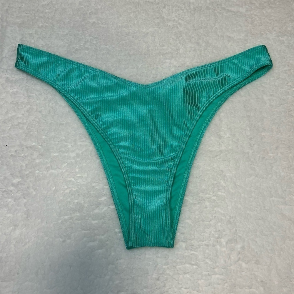 Hollister Swim Women Blue Ribbed High cut Cheeky Bikini Bottoms